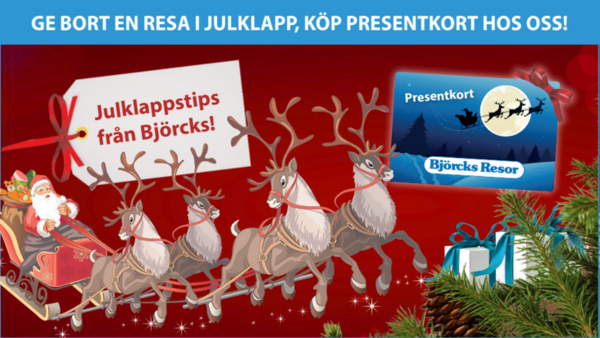 Ge bort en resa i julklapp, kp presentkort hos oss!